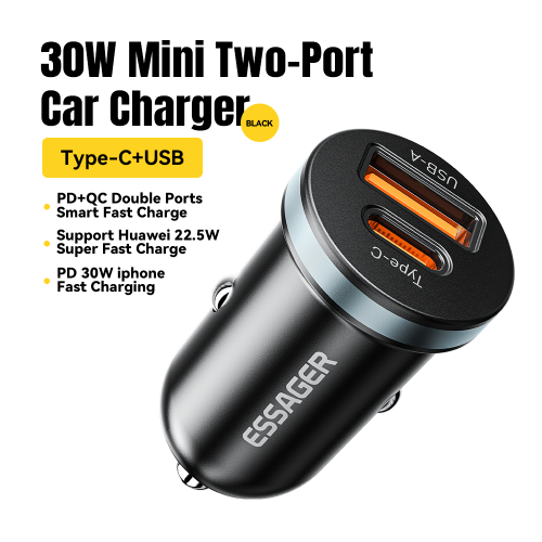 Immagine di Essager 30W USB C Caricabatteria per auto Tipo C Caricatore rapido PD QC 3.0 SCP 5A Ricarica rapida per telefono per auto per iPhone Xiaomi Samsung