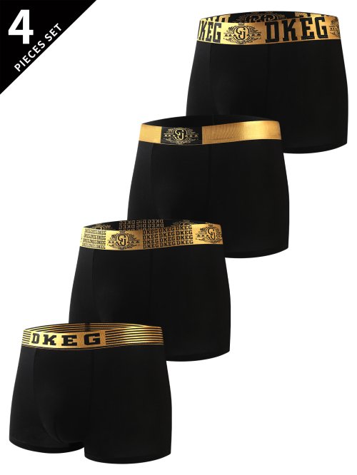 Imagen de Ropa Interior Hombre de Algodón y Seda Suave, Pantalones Cortos Antibacterianos con Detalles Dorados, Pack de 4 Piezas en Negro
