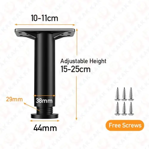 Image de Pieds de Meuble Réglables Noirs - Support Robuste pour Lit, Table, Canapé