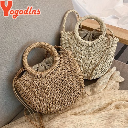 Afbeelding van Handgemaakte Halfronde Rotan Geweven Strozak – Zomerse Messenger Crossbody Tas voor Vrouwen en Meisjes, Kleine Strandtas met Natuurlijke Stijl