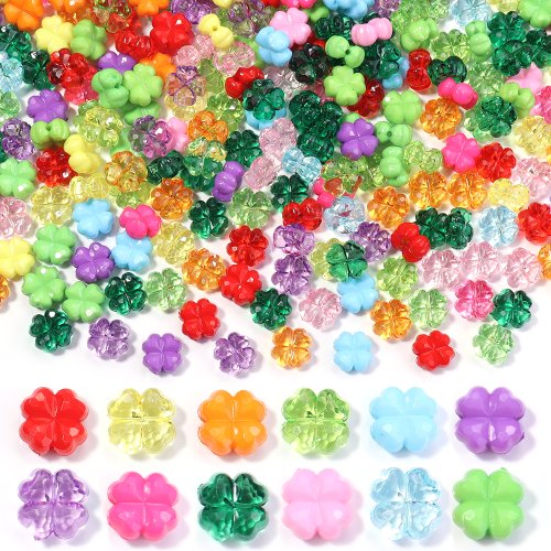 Immagine di Perline Acrylic Cristallo Trasparente a Forma di Quadrifoglio 11mm - 50 o 100 Pezzi con Foro Dritto per Creazioni Artigianali di Collane, Braccialetti e Catene per Telefono