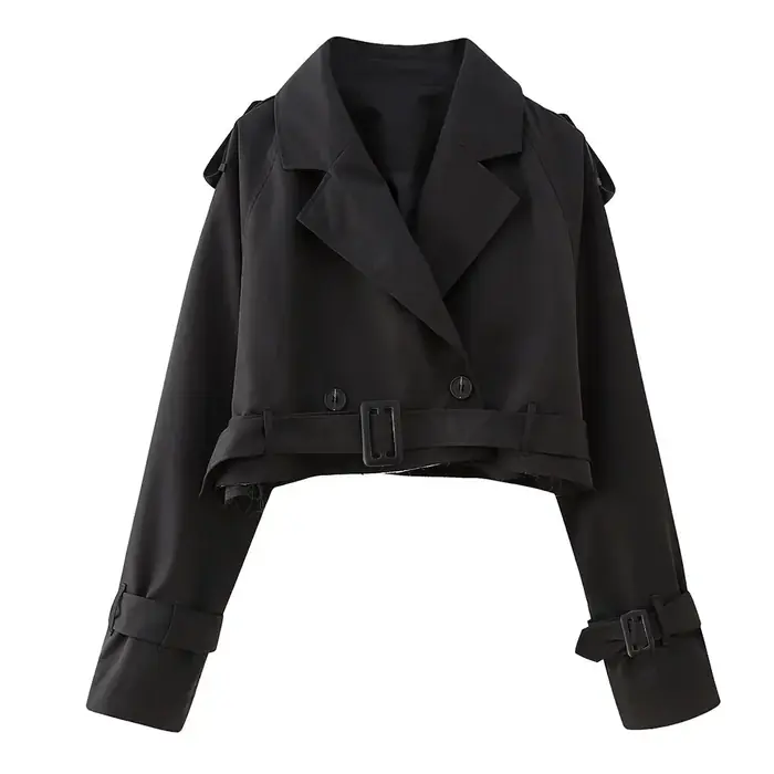 Image de Blazer Court Femme à Double Boutonnage avec Ceinture