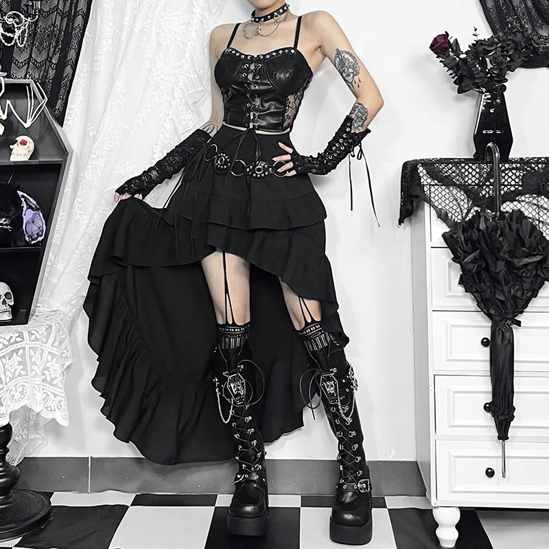 Zdjęcie Czarna Spódnica Gothic Kawaii z Warstwami – Styl 90s
