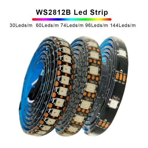 Image of Individually Addressable WS2812B LED Strip Light - 1.5M, 30/60/74/96/144 LEDs per Meter, 5050 RGB IC Smart Pixel, DC 5V, IP30/IP65/IP67 Waterproof Options for Indoor and Outdoor Use