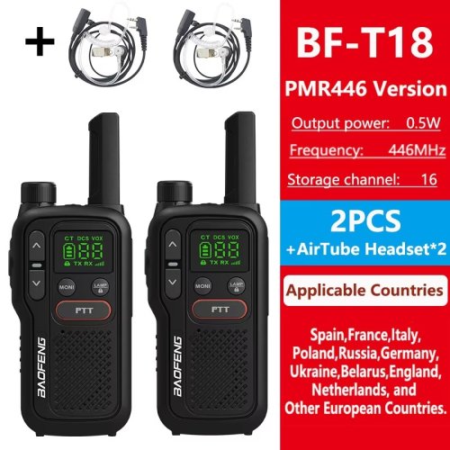 Immagine di Baofeng BF-T18 PMR446 Walkie Talkie Tipo-C Carica Europea 446 MHz 16 canali A lungo raggio Aggiornato BF-T20 Mini radioamatori bidirezionali