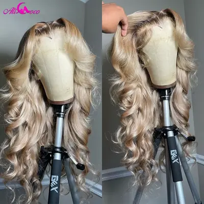Image de Perruque blonde cendrée en cheveux humains, frontale dentelle 13x4, sans colle