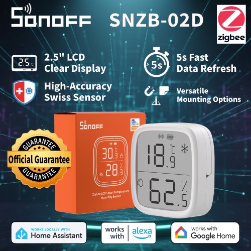 Image of Sonoff SNZB-02D Zigbee Smart Temperature and Humidity Sensor with Large LCD Display – Real-Time Monitoring via Ewelink App, Alexa & Google Home