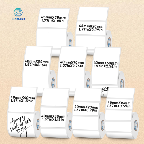 Image of Sinmark 2 Rolls Thermal Label Stickers, White 40mm Wide Waterproof Paper Labels for DIY Tags and Portable Printing