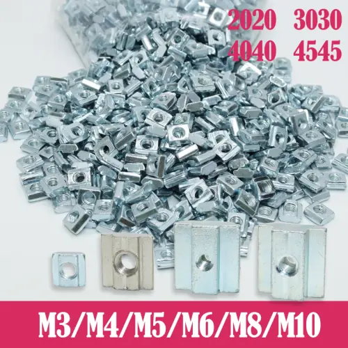 Image de Écrous Carrés Bloc T - Lot de 100 Pièces pour Profilés Aluminium