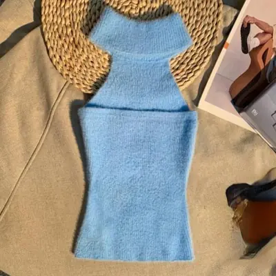 Image de Gilet tricoté sans manches dos nu style coréen femme