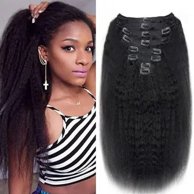 Image de Extensions de Cheveux Crépus Lisses à Clips - 8 Pièces Naturelles