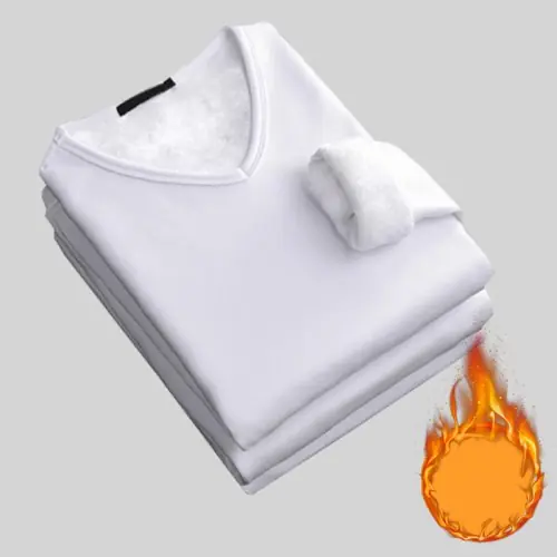 Image de T-shirt thermique homme hiver col V velours chaud