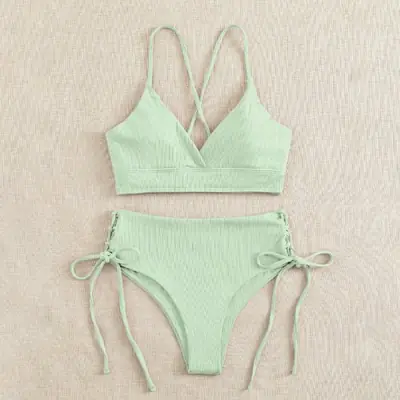 Image de Bikini Fendu Col V Sexy à Lacets - Maillot de Bain Femme