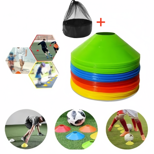 Immagine di Set da Allenamento Sportivo per Bambini: 10 Coni Resistente alla Pressione, Dischi Marcatori e Secchio per Calcio e Basket All'Aperto