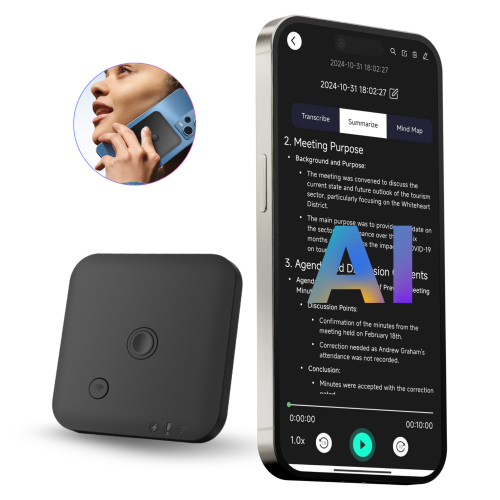 Immagine di Registratore vocale intelligente con AI, traduzione in tempo reale e trascrizione audio a testo, supporta 100 lingue, memoria da 64 GB