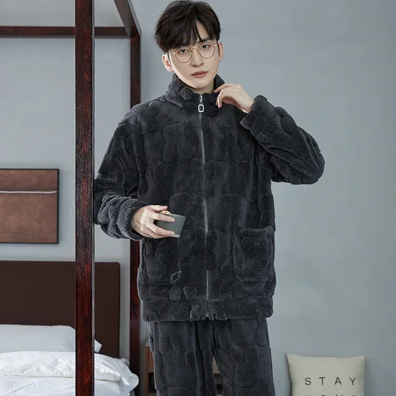 Afbeelding van Herenset Pyjama Flanel 2-delig Warme Nachtkleding Zacht Comfortabel voor Herfst en Winter - Mannen Thuispak