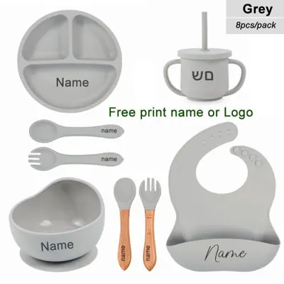Image de Vaisselle Bébé Silicone 8 Pièces - Bol à Ventouse & Tasse Paille