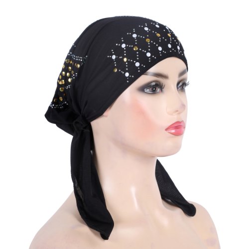 Zdjęcie H089 modny turban hidżab ze złotymi cekinami muzułmański hidżab szalik islamska chusta na głowę kapelusz amira pull on headwrap