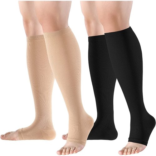 Afbeelding van Gegradueerde Kniehoge Compressiekousen met Open Teen voor Spataderen en Vormgeving – Elastische Druktherapie voor Mannen en Vrouwen