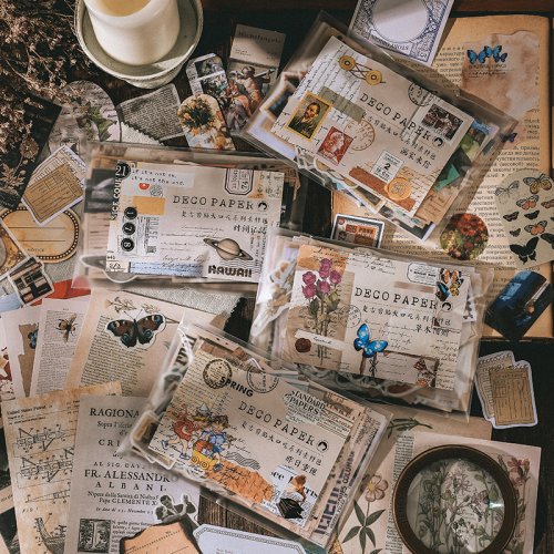 Imagen de 200 Uds. Bloc de notas Vintage con Clip y pasta, álbum diario de recortes, Material de etiqueta, papelería decorativa, papel de fondo artesanal