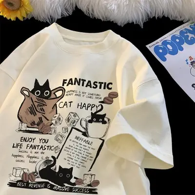Image de T-Shirt Chat Dessin Animé - Style Coréen Décontracté