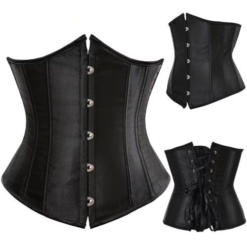 Image of Elegant Satin Underbust Corset Bustier – Sexy Waist-Slimming Body Shaper with Steampunk Lace-Up Design for Women