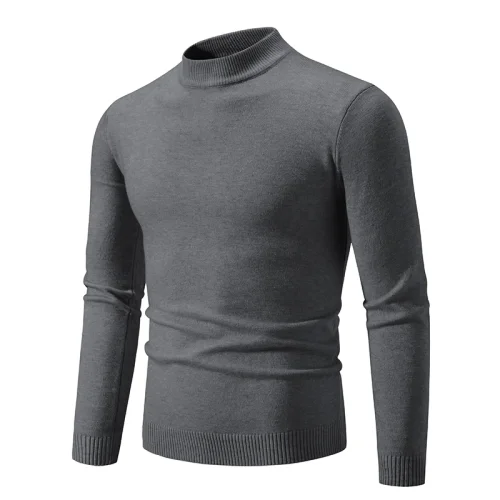 Immagine di Nuovo maglione da uomo mezzo collo maglioni basic tinta unita girocollo pullover elastici caldo autunno lavorato a maglia maglione oversize da uomo