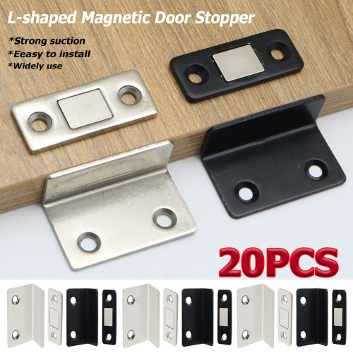 Image of Punch Free Cabinet Catches Strong Magnetic L-shaped Closet Door Closer Ultra Thin Invisible Anti Collision Furniture Hardware