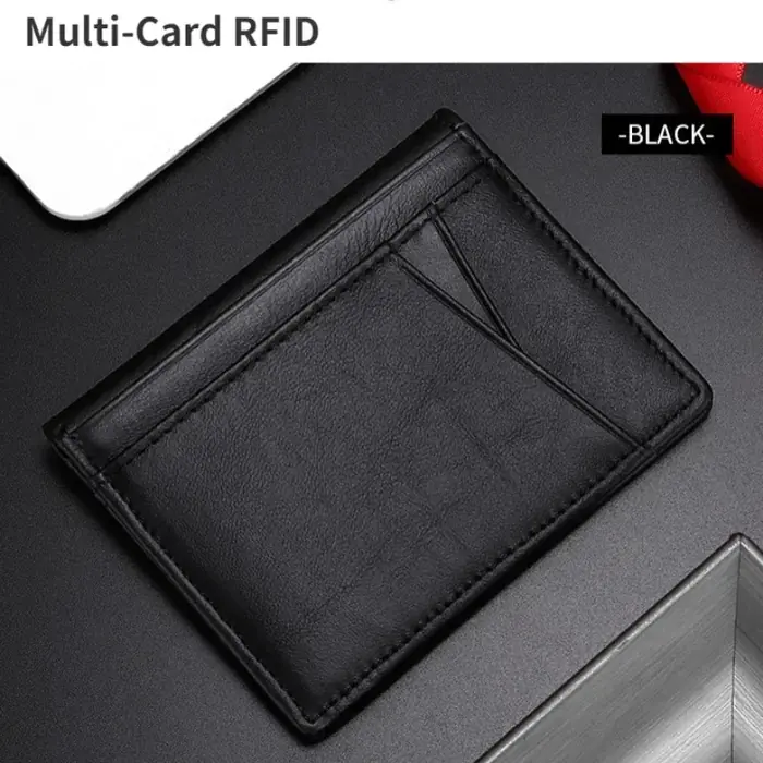 Image de Portefeuille Ultra Fin en Cuir Véritable - Mini Porte-Cartes RFID