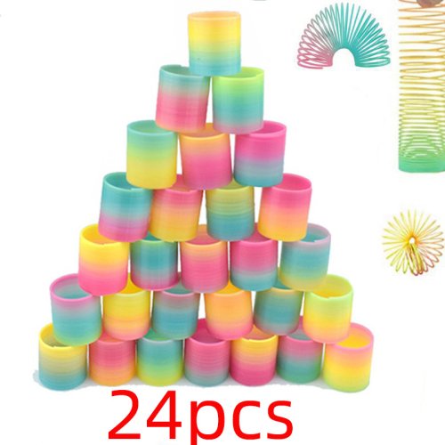 Imagen de Juguetes de círculo de resortes mágicos para niños, 24 piezas, arcoíris, recuerdos de fiesta de cumpleaños, regalos pequeños para invitados, rellenos de Piñata, juguete divertido Flexible