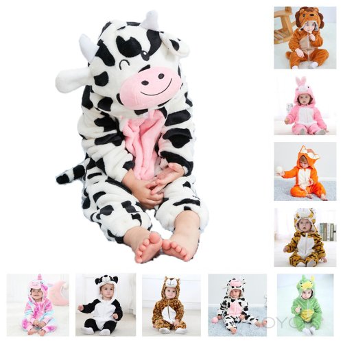 Zdjęcie Piżamy dziecięce Kombinezon dziecięcy Ropa Bebes Rompers Zimowy kostium krowy Kigurumi dla dziewczynki Chłopiec Maluch Niemowlę Kombinezon zwierzęcy
