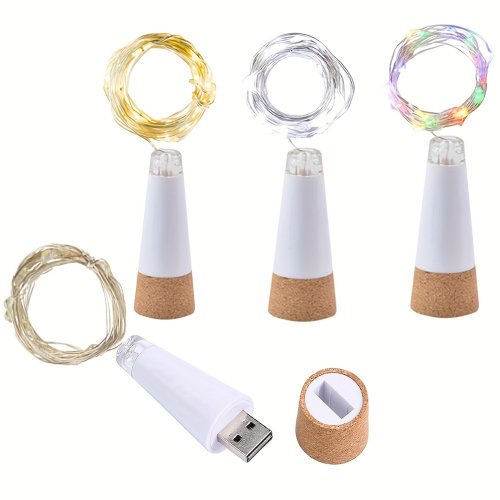 Imagen de Luces LED Recargables por USB para Botellas de Vino con Corcho, Cadena de Luces DIY de 2 Metros con 20 Bombillas, Alambre de Cobre, Ideal para Decoración de Hogar y Eventos