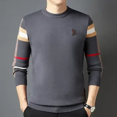 Image de Pull Homme Carreaux Rayé Col Rond - Automne/Hiver 2024