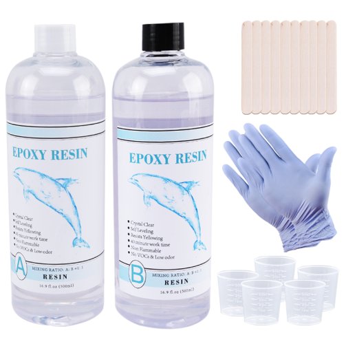 Imagen de Kit de Resina Epoxi Transparente 1:1 para Artesanía y Joyería – Incluye Tazas Medidoras, Palo Mezclador y Guantes de Silicona