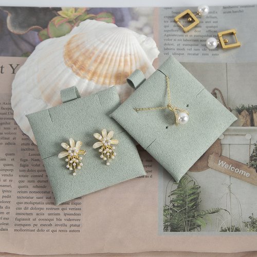 Zdjęcie 5 paczek 6x6cm beżowa mikrofibra ręcznie robiona biżuteria opakowanie naszyjnik kolczyki bransoletki karta ekspozycyjna pudełko z biżuterią etui wkładka