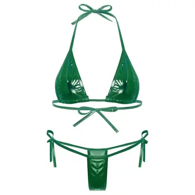Image de Bikini Brésilien Métallique Brillant - Micro Bikini String & Haut Triangulaire
