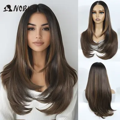 Image de Perruque Lace Front Synthétique 24'' - Brun Ombré Sans Colle