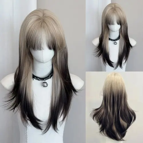 Image de Perruque Longue Ombrée Noire & Blonde - Style Lolita Cosplay