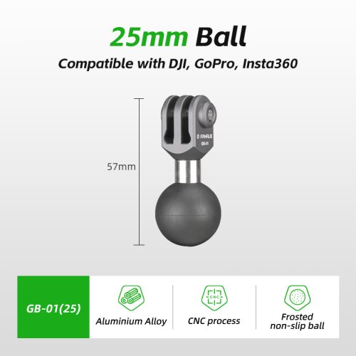 Immagine di FANAUE adattatore per staffa per fotocamera sportiva in lega di alluminio testa a sfera 25/20/17mm testa a sfera stabile, antiscivolo e anti-shake