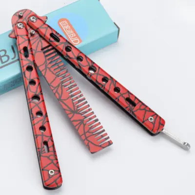 Image de Peigne Pliable Acier Inoxydable - Couteau Papillon Barbe & Moustache