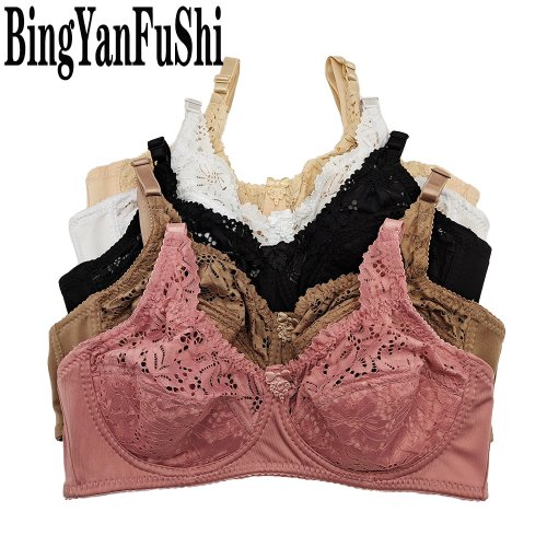 Image of Elegant Floral Lace Full Cup Minimizer Bra for Women – Comfortable Underwire Push-Up Bralette with Thin Padding and Cotton Blend Fabric for Large Chest and Big Bust