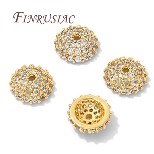 Image of Elegant 8pcs 5mm Gold Plated Brass Zircon Flower Bead Caps for DIY Jewelry Making and Accessories