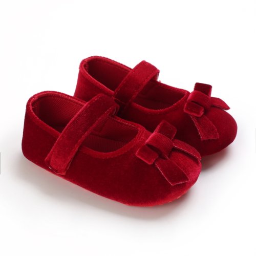 Image of Soft Plush Baby Shoes with Bow Detail – Comfortable Solid Color Prewalker for Newborns & Toddlers (0-18 Months)
