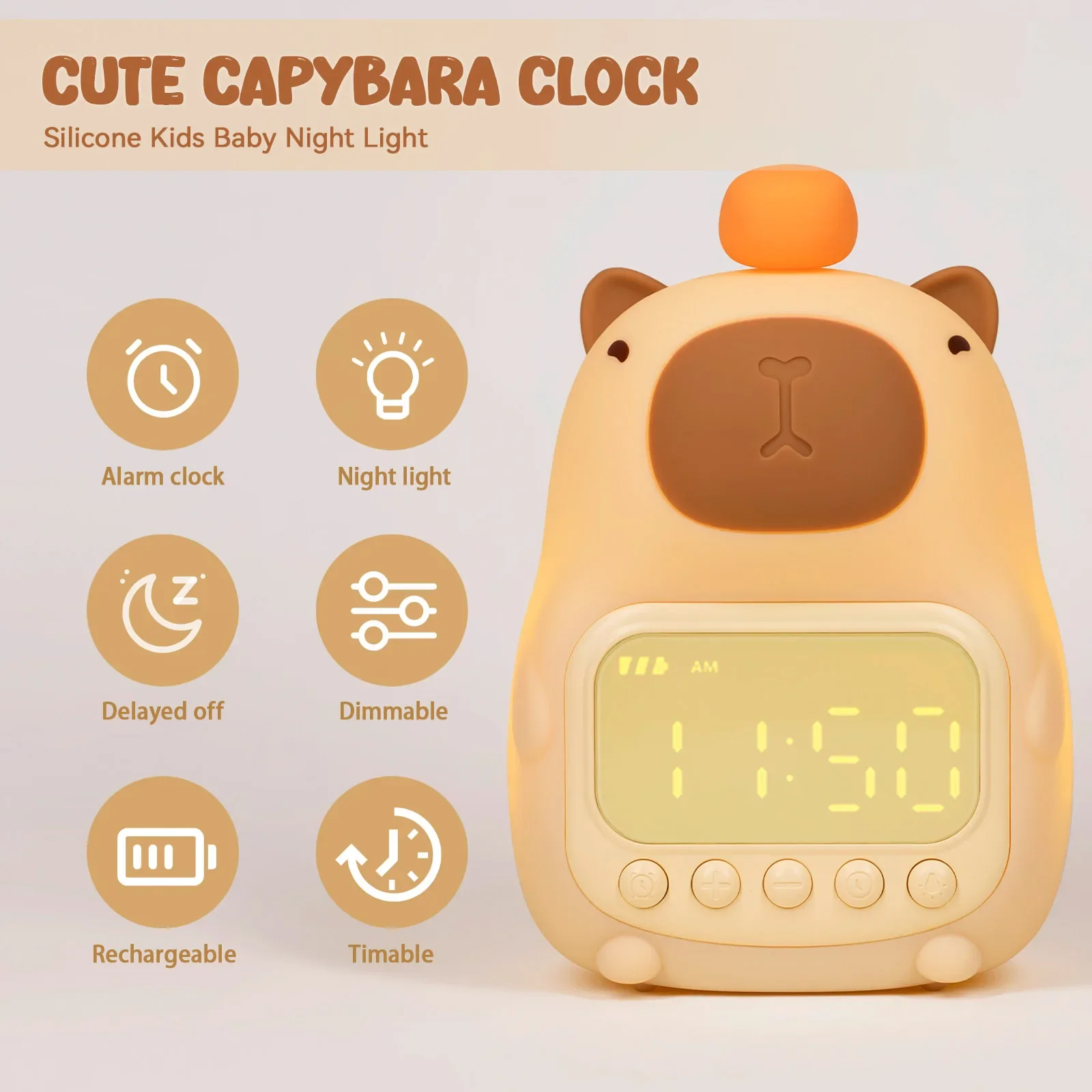 Bild von Capybara Led Nachtlicht Silikon Wiederaufladbare Digital Wecker Dimmbare Tisch Lampe Timing USB Ladung Kinder Geburtstag Geschenk