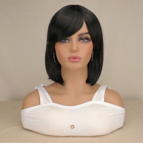 Image of Short Bob Striaight Women Girls Wigs Natrual Black Light Brown Dark Brown Heat Resistant Synthetic Hair Wigs