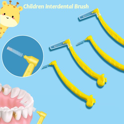 Zdjęcie Fawnmun 10 sztuk/worek w kształcie litery L szczoteczka międzyzębowa dla dzieci 0.6mm bardzo cienkie włosie środek do czyszczenia zębów pielęgnacja jamy ustnej Push-Pull szczoteczka do zębów