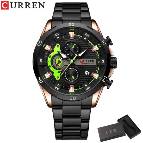 Imagen de Relojes CURREN de acero inoxidable para hombre, Esfera luminosa de moda creativa con cronógrafo, relojes de pulsera informales para hombre