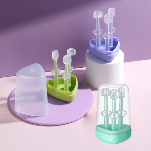 Image of Natural Silicone Baby Toothbrush for Infants with Gentle Oral Care & Tongue Cleaner – Safe, BPA-Free Teething Brush with PP Storage Box