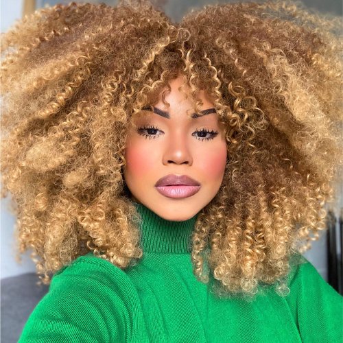 Bild von Natürliche Lockige Afro-Perücke für Schwarze Frauen – Lange, Voluminöse Perücke mit Pony aus Synthetischen Fasern, Leimlos, Voll und Flauschig