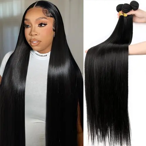 Image de Extensions de Cheveux Brésiliennes Naturelles - Noir Lisse 8-30 Pouces